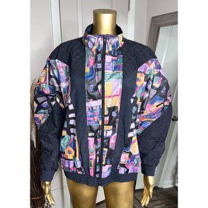 Vintage Retro Print Quilted bomber Jacket